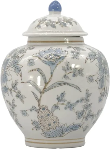 Miniatura 10 de Galt International Tarro de jengibre chinoiserie floral azul oscuro de 10 pulgadas con tapa, tarro de jengibre, almacenamiento de té, decorativo