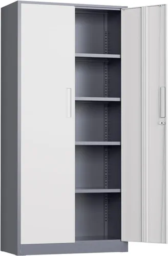 Miniatura 11 de Incbruce Gabinete de almacenamiento de metal para garaje, gabinete de almacenamiento de acero con bloqueo de 72 pulgadas con 2 puertas y 4 estantes