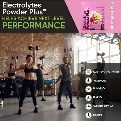 Miniatura 4 de Polvo de electrolitos PowderVitamin Plus (50 porciones) Polvo de electrolitos de frambuesa y limonada cero calorías Keto, 0 azúcar, sin