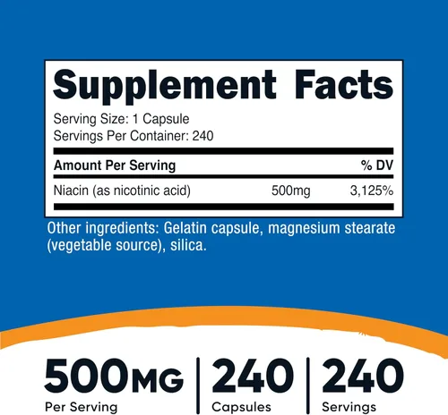 Miniatura 2 de Suplemento Nutricost Niacina de vitamina B3, 0,018 oz, en 240 cápsulas, 1 botella, 1