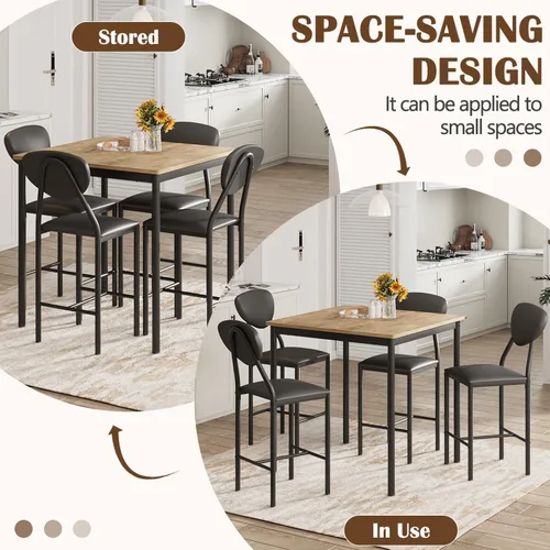 Miniatura 3 de EROMMY Juego de mesa de comedor para 4, mesa de cocina moderna y sillas con tapicería de piel sintética, mesa de comedor de madera con sillas