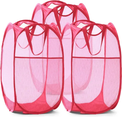 Miniatura 10 de TECHMILLY Cesta plegable de malla para la ropa sucia con asas resistentes y bolsillo lateral, cestas plegables portátiles para ropa para dormitorio