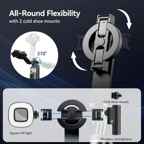 Miniatura 5 de Trípode magnético para teléfono de 54 pulgadas, trípode para selfie stick para iPhone Android MagSafe y cámara con control remoto recargable