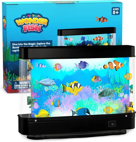 Pecera Artificial de Juguete Océano Virtual - Mini Acuario de Escritorio de Oficina, Lámpara de Movimiento con Luz Nocturna, Regalo Divertido para