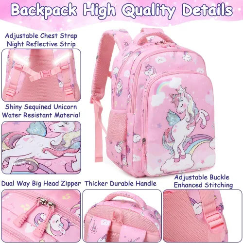 Miniatura 95 de Juego de mochila para niñas y adolescentes, mochila escolar para niños con bolsa para el almuerzo, estuche para lápices, mochilas escolares