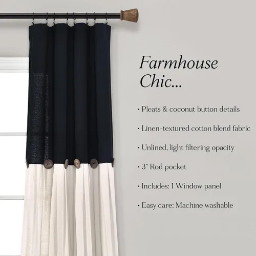 Miniatura 6 de Lush Decor - Cortinas de lino con botones de estilo granja, panel individual, diseño plisado de dos tonos de 40 pulgadas de ancho x 108 pulgadas