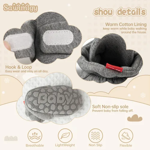 Miniatura 192 de Sawimlgy - Botines de algodón antideslizantes para recién nacido, con agarre, para cuna o para el invierno