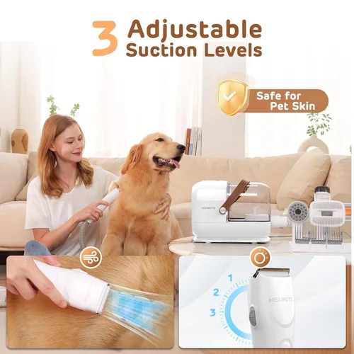 Miniatura 2 de HEAPETS Kit de aseo para mascotas con vacío - Aspiradora de 3L con 7 herramientas, cortapelos eléctrico de bajo ruido y cepillo para la muda