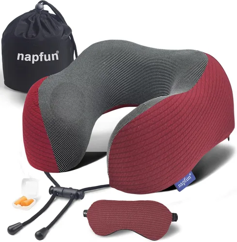 Miniatura 13 de napfun Almohada cervical para viajar, almohada cervical de viaje mejorada para avión, almohada de viaje de espuma viscoelástica 100% pura para Kit