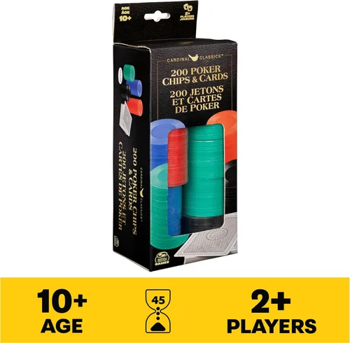 Miniatura 2 de Spin Master Games Cardinal Classics, Juego de 200 fichas de póquer con botón de distribuidor de baraja Texas Hold 'Em Classic Casino Juego de mesa
