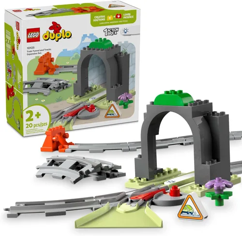 LEGO DUPLO 10425 - Juego de expansión de túnel y pistas de tren de la ciudad Town, 10 piezas adicionales de vías de tren, juego de tren para