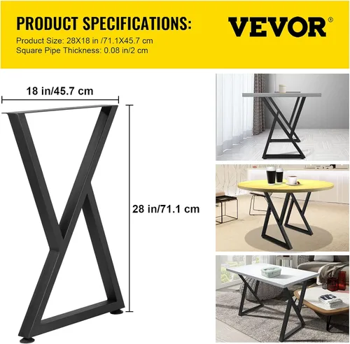 Miniatura 7 de VEVOR Patas de metal para mesa, patas de escritorio de 28 x 18 pulgadas, juego de 2, patas de banco resistentes, patas de metal en forma de Z, patas