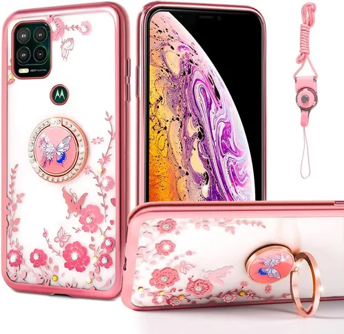 Miniatura 14 de nancheng Funda de teléfono con purpurina para Motorola Moto One 5G Ace (One 5G UW Ace) funda de TPU suave con anillo giratorio de 360°, funda