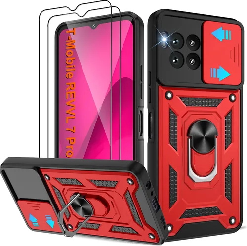 Miniatura 88 de ATUMP Funda para T-Mobile Revvl V Plus 5G con protector de pantalla HD con cubierta de cámara deslizante, soporte de anillo de rotación de 360° Negro