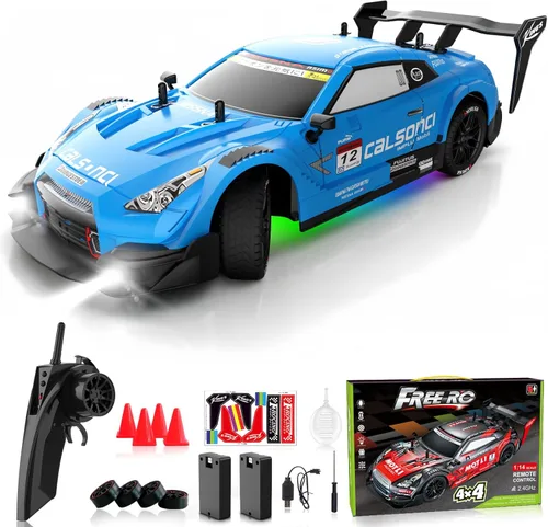 Auto de control remoto RC Drift Car escala 1:16 4WD RC vehículo con luces LED 2.4GHz 18.6 mi/h RTR de alta velocidad de carreras de juguete Azul