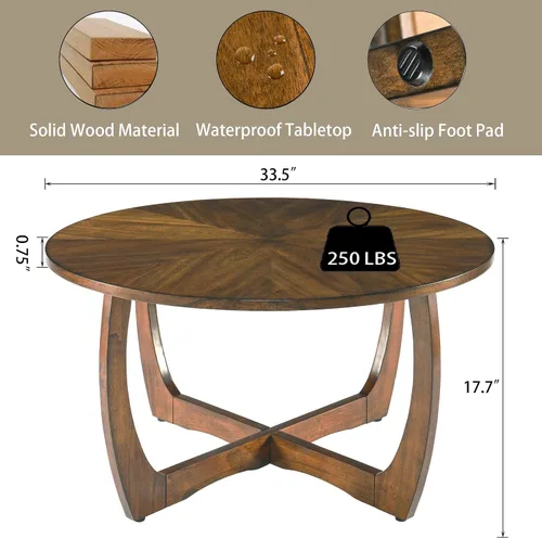 Miniatura 2 de Mesa auxiliar redonda para sala de estar, mesas de cóctel de madera maciza con parte superior empalmada, mesa central tradicional de madera