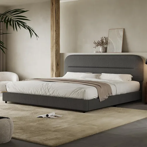 Miniatura 21 de HOMBCK - Base de cama tapizada de tejido bouclé con cabecera suave con diseño de esquinas redondeadas, listones de madera, no requiere somier, fácil