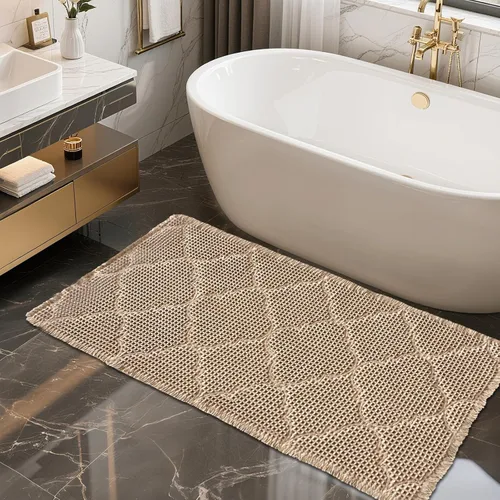 Miniatura 12 de ZALL Tapete de baño de punto gofre, súper absorbente, antideslizante, color marrón, 17 x 24 pulgadas, patrón geométrico de diamante, lavable a