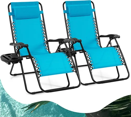 Miniatura 21 de Goplus Sillas de salón Zero Gravity, reclinables plegables ajustables en 160° con almohada y soporte para tazas, cómodas sillas de descanso de 350