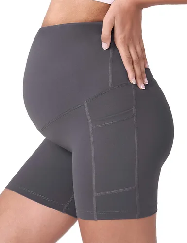 Miniatura 6 de POSHDIVAH - Pantalones cortos de yoga para embarazadas, cubren la barriga, pantalones deportivos cortos para correr, hacer ejercicio y el verano