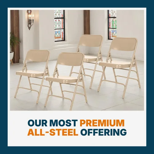Miniatura 6 de OEF Furnishings Serie OEF300 Sillas Plegables de Acero Premium de Servicio Pesado, Sillas Comerciales de Metal con Triple Refuerzo y Bisagras Beige