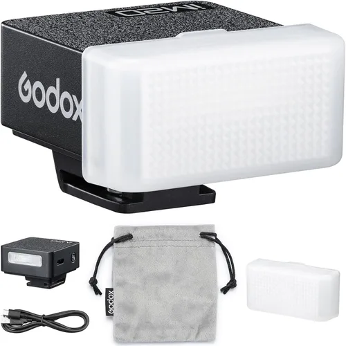 Godox iM20 con difusor Godox Mini Flash - Flash de cámara GN10, 5 niveles de potencia, batería USB-C, 440 destellos de potencia completa, tiempo de
