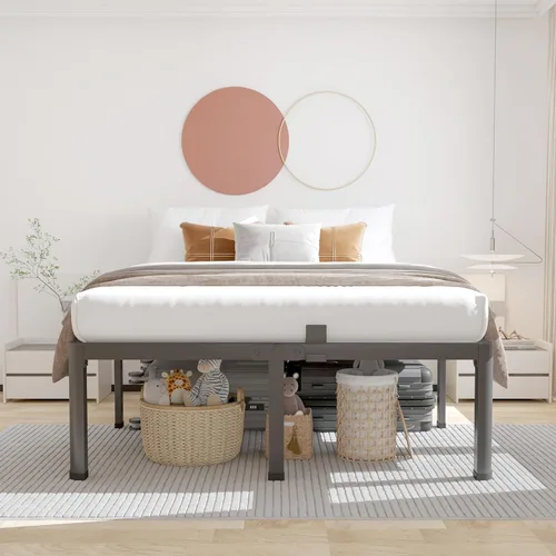 Miniatura 2 de ROIL Base de cama de 18 pulgadas tamaño matrimonial con esquinas redondeadas y agujeros para cabecero con sujetadores de colchón, listones de acero