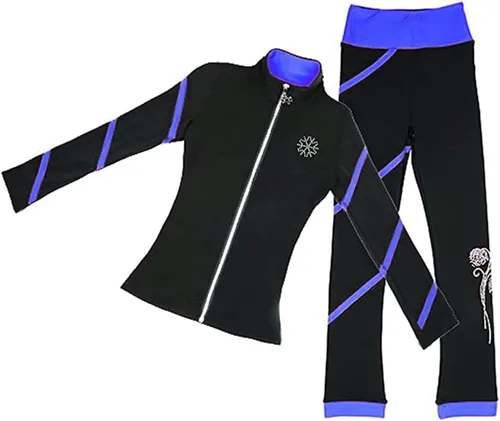 Miniatura 6 de LIUHUO Pantalones de chaqueta en espiral para patinaje artístico, pantalones de vellón para niñas, pantalones negros para mujer