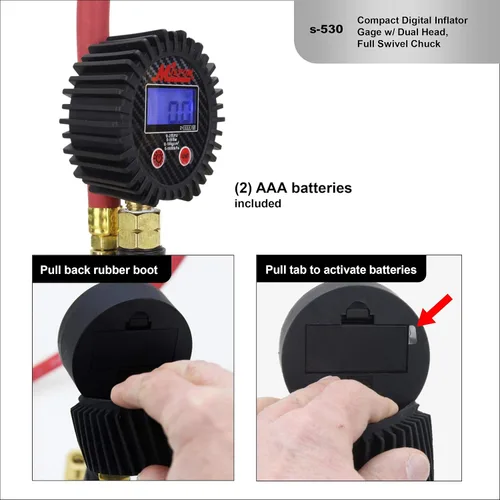 Miniatura 7 de Milton S-530 Inflador de neumáticos digital compacto con manómetro, 255 PSI, mandril de aire de doble cabezal, manguera de 15 ", dial de 2.5