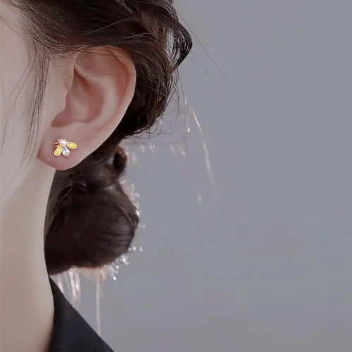Miniatura 4 de Reffeer Solid 925 Sterling Silver Bumble Bee Stud Earrings for Women Teen Girls Honey Bee Stud Earrings