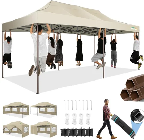 Miniatura 26 de COBIZI Tienda de campaña desplegable resistente de 10 x 10 con 4 paredes laterales extraíbles, toldo desplegable Ez con bolsa portátil, carpa