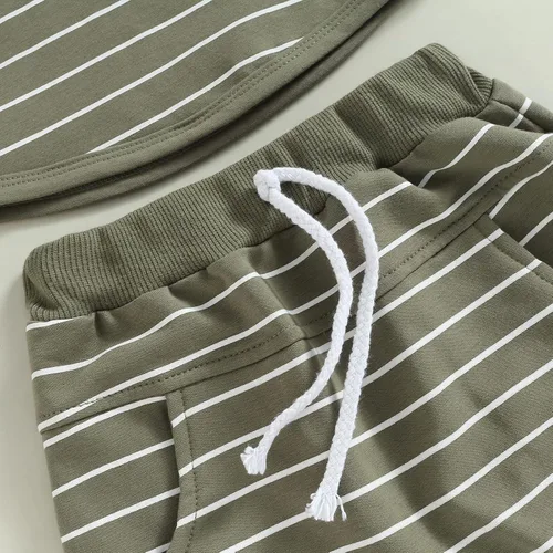 Miniatura 6 de Conjunto de ropa de verano para bebé y niño, con estampado de arco iris, bolsillo con capucha, pantalones cortos elásticos, lindo conjunto de traje