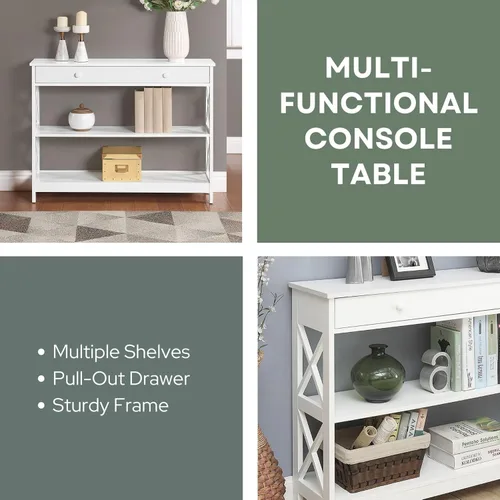 Miniatura 5 de Convenience Concepts - Mesa auxiliar con 1 cajón, color blanco, colección Oxford