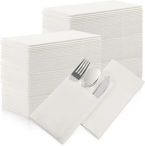 Miniatura 9 de Servilletas desechables de color azul menta, paquete de 50 servilletas de papel de tacto de lino con bolsillo integrado para cubiertos, tela