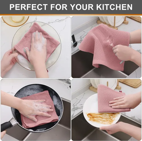 Miniatura 210 de Kitinjoy - Paños de cocina de 100 % algodón, tela de tejido gofrado, paño de limpieza ultrasuave, absorbente y de secado rápido. Beige