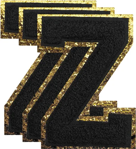 Miniatura 82 de 3 parches de números de chenilla negra, tamaño grande de 4-1/2" parches de números para planchar, parches universitarios para ropa, 8" Borde oro rosa