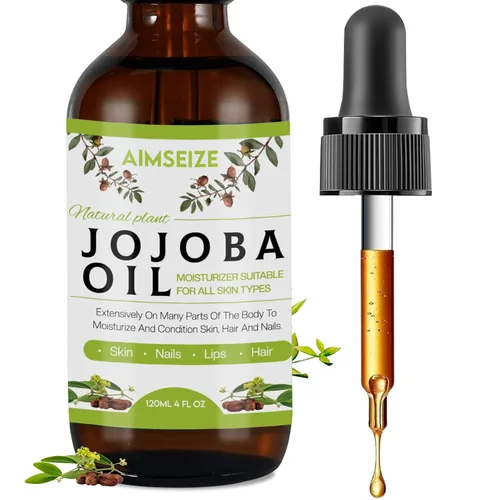 AIMSEIZE Aceite de jojoba orgánico (4 onzas), 100% puro estimula el crecimiento para cabello y cejas, aceite de masaje hidratante para cara,