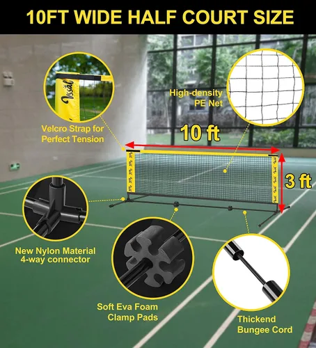 Miniatura 7 de Juego de red portátil todo en uno de 10 pies de bádminton, pickleball y voleibol para niños, media cancha