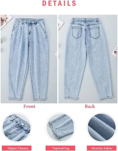 Miniatura 6 de EVALESS Pantalones de mezclilla holgados para mujer, de cintura alta, elásticos, estilo boyfriend, pantalones de mezclilla al tobillo