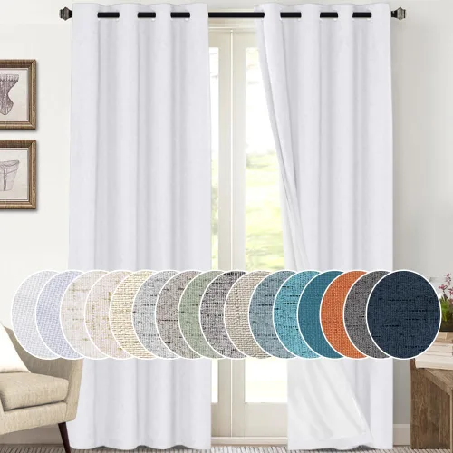 Miniatura 74 de Primitive - Cortinas opacas 100 % de lino texturizado natural para dormitorio, sala de estar, cortinas para ahorra energía, tela de arpillera