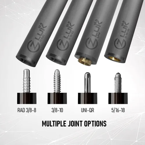 Miniatura 3 de Z LUK Taco de Billar de Fibra de Carbono de Eje Único - Uni, Rad 3/8-8, 3/8-10, 5/16-18 Junta con Punta de 12.5mm, Fácil de Controlar Tacos