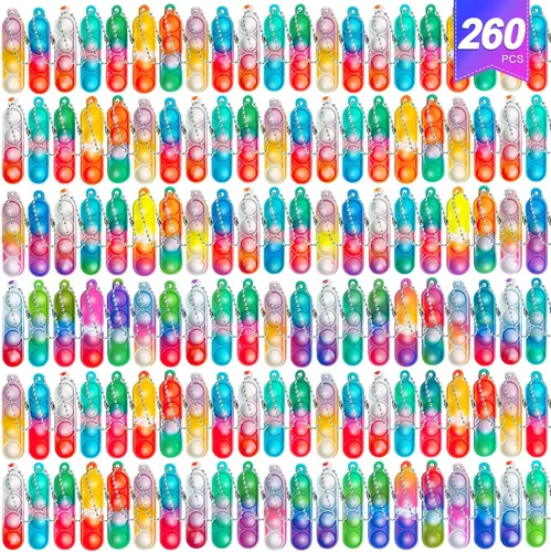 260 PCS Llaveros Pop a Granel Recuerdos de Fiesta, Juguetes Fidget para Niños a Granel Mini Llaveros Pop Juguetes Sensoriales Rellenos de Calcetines