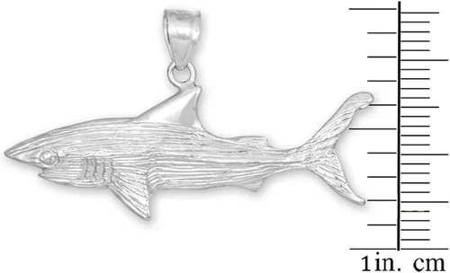 Miniatura 2 de Colgante de plata de ley con textura de gran tiburón blanco, Plata Esterlina, No es una piedra preciosa