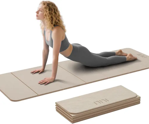 Miniatura 10 de ILILI Esterilla de yoga plegable de 71 x 24 x 0.3 pulgadas, tapete antideslizante de TPE para el hogar, impermeable y ligero (2 libras) para Verde
