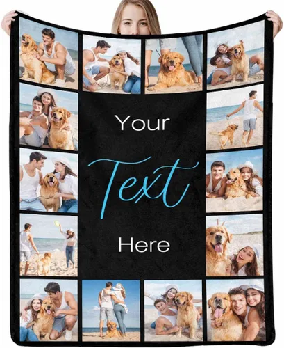 Manta personalizada con texto y 14 fotos, manta familiar de Navidad personalizada para cumpleaños, San Valentín, regalos conmemorativos hecha en