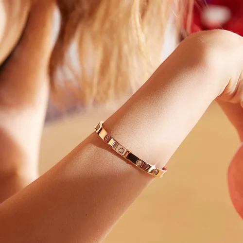 Miniatura 5 de RIMRIVA Gold Bracelets for Women 14K Gold Plated Friendship Bangle Bracelets Cubic Zirconia Stones Stainless Steel Bracelet Jewelry Love Christmas