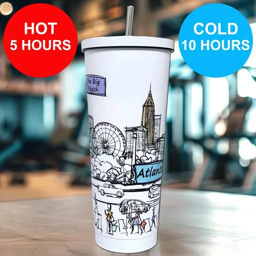 Miniatura 6 de Cities Around the World - Serie de vasos de 25 onzas – Diseñado en los Estados Unidos, vaso aislado al vacío con tapas y pajilla, taza de acero