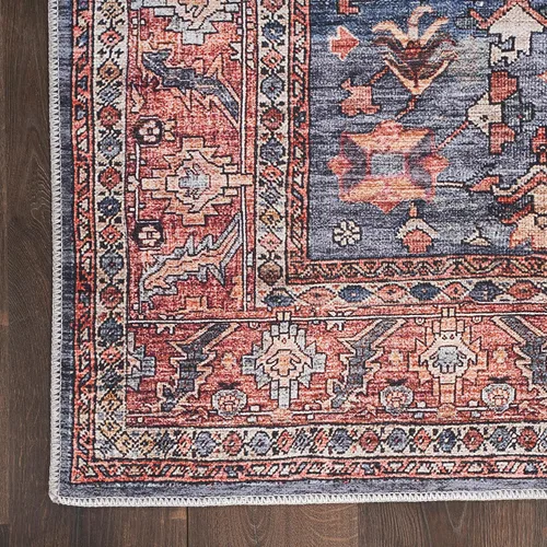 Miniatura 4 de Nourison Brilliance - Alfombra de 2 x 6 pies, lavable a máquina, tradicional vintage, azul marino/ladrillo, fácil de limpiar, no se desprende