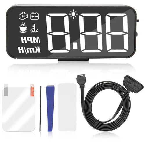 Miniatura 7 de Coche HUD Display Remaining Recordatorio Brillo Ajustable Multifunción Temperatura Voltímetro Digital Velocímetro para Coche OBD II 2008