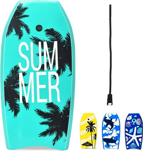 Miniatura 11 de GYMAX Tablas de Bodyboard para Playa, Tabla de Bodyboard de 33"/37"/41" con Núcleo de Espuma EPS, Cola en Media Luna, Doble Canal y Correa